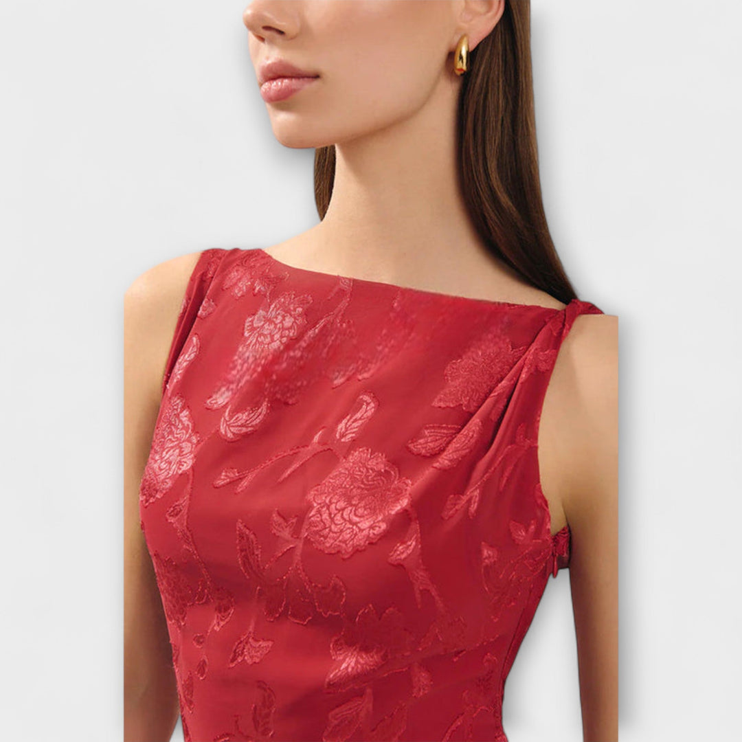 Opalas - Elegantné Otvorené Chrbát Šnurované Džakardové Maxi Šaty