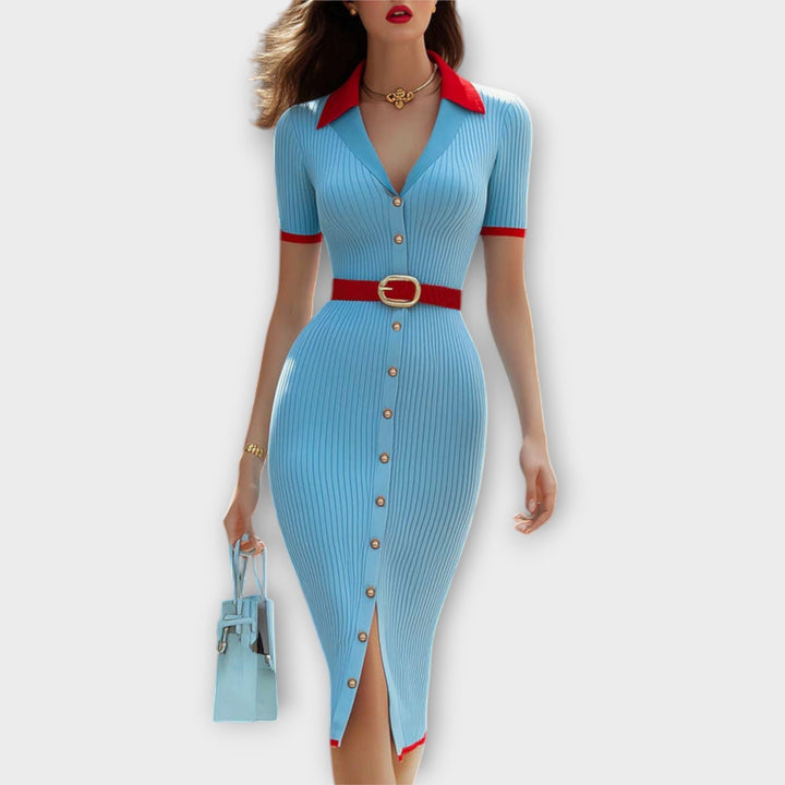 Sina - Štýlové detské modré plisované ceruzkové šaty