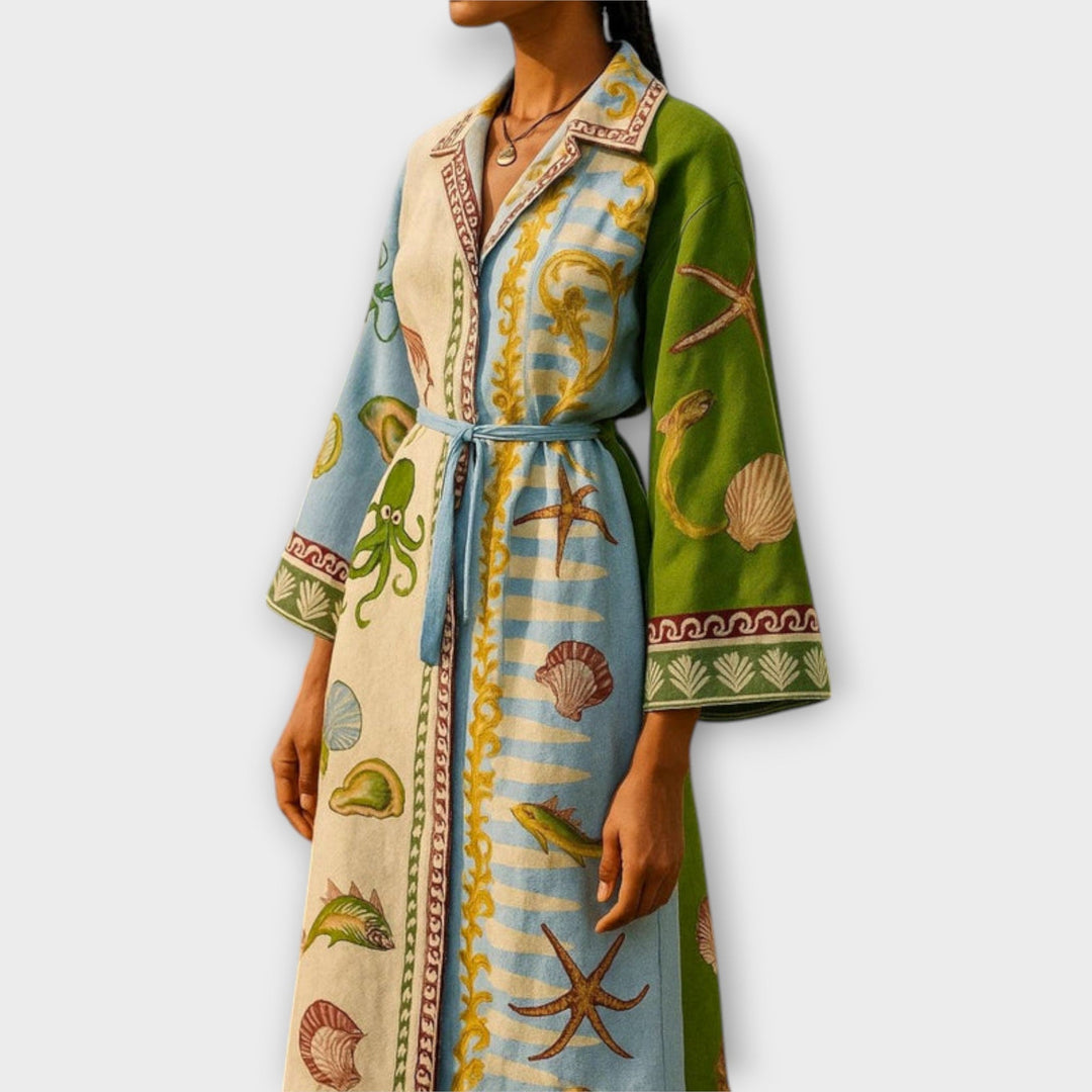 Jule - Tlačená Twill Midi Šaty s Opaskom