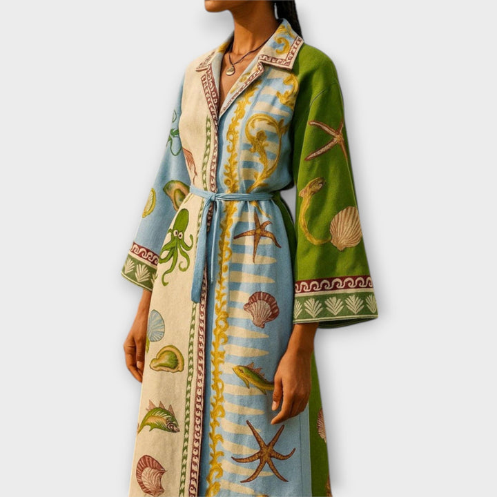 Jule - Tlačená Twill Midi Šaty s Opaskom