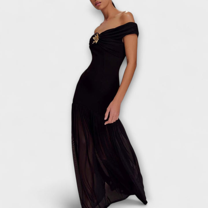 Maelie - Štýlové bez ramien Bodycon maxi s kvetinovou dekoráciou