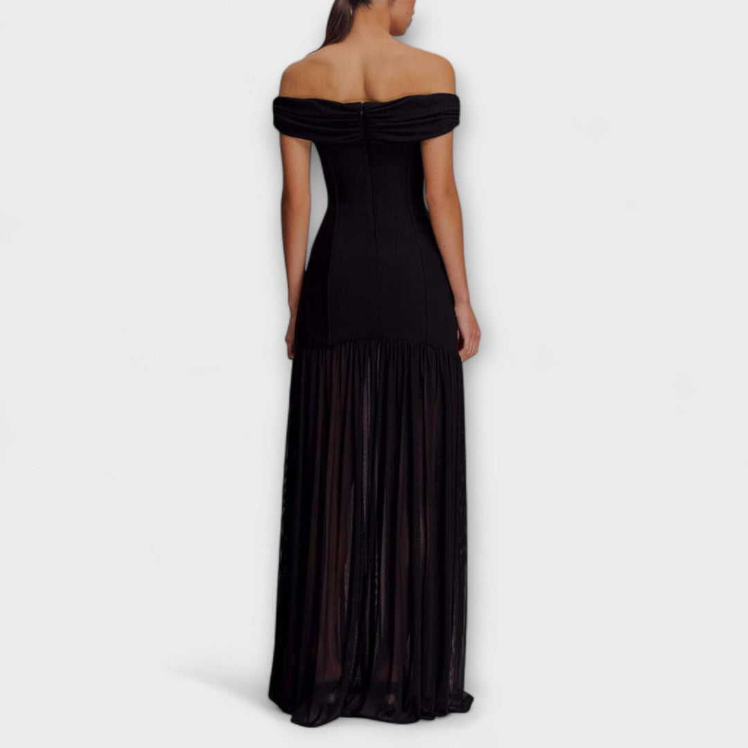 Maelie - Štýlové bez ramien Bodycon maxi s kvetinovou dekoráciou