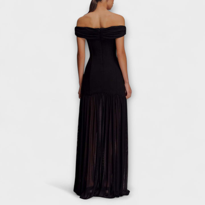 Maelie - Štýlové bez ramien Bodycon maxi s kvetinovou dekoráciou