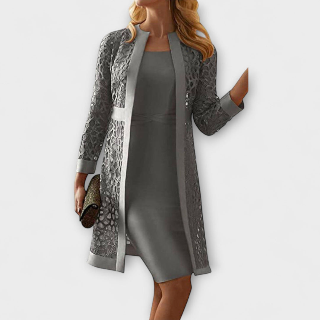 Runa - Elegantná Dvojdielna Čipkovaná Šaty