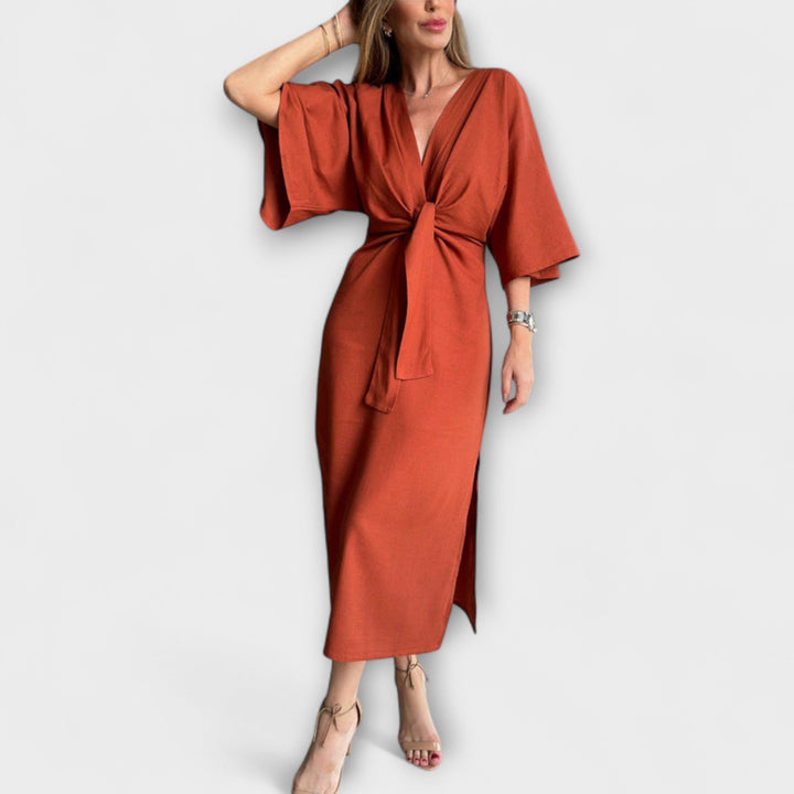 Holly - Náhodné šaty s V výstrihom a viazaním