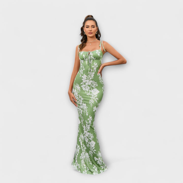 Thalia - Kvetinový vzor Prom šaty s viazanými ramienkami