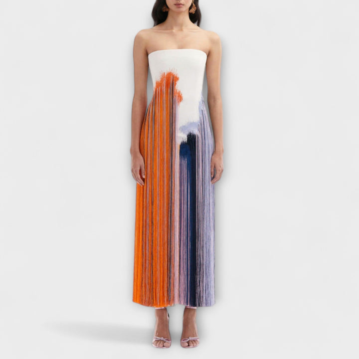 Leto - Štýlové šaty s farebnými blokmi a módnymi strapcami