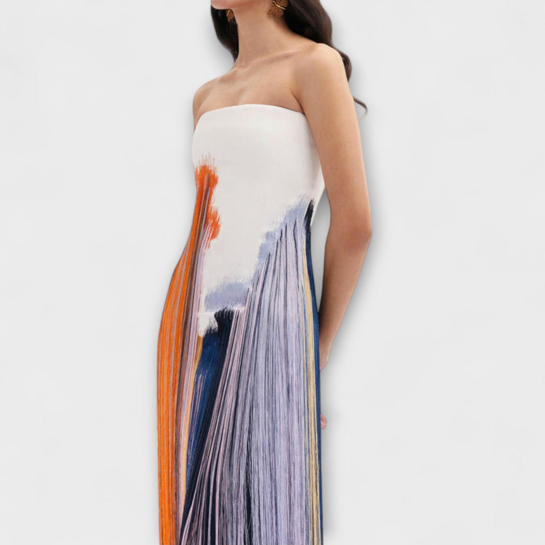 Leto - Štýlové šaty s farebnými blokmi a módnymi strapcami