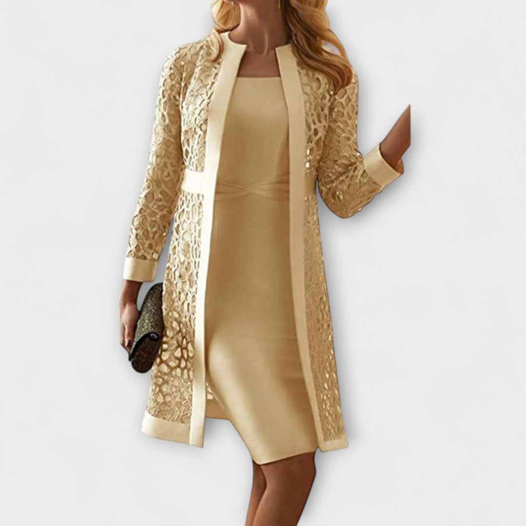 Runa - Elegantná Dvojdielna Čipkovaná Šaty