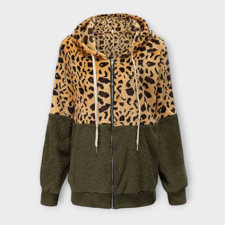 Lea - Fleece mikina s kapucňou a leopardím dizajnom