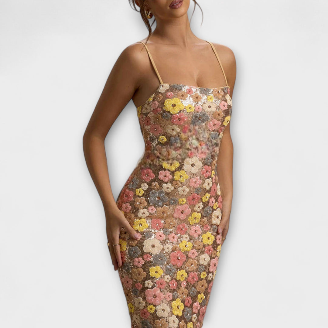 Oakley - Maxi sukňa s kvetmi a trblietkami v štýle 80-tych rokov