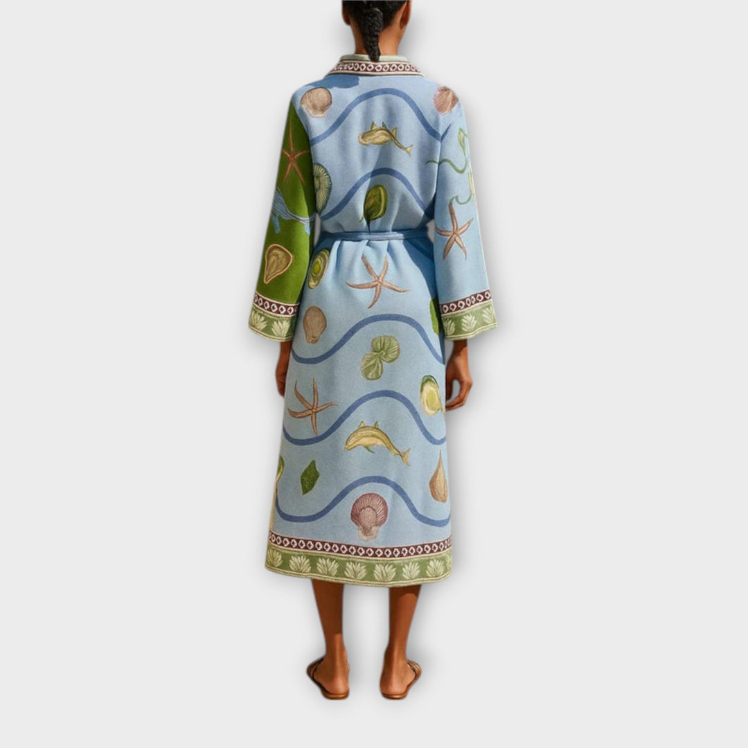 Jule - Tlačená Twill Midi Šaty s Opaskom