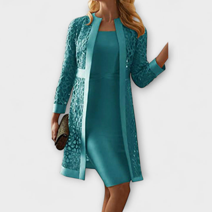 Runa - Elegantná Dvojdielna Čipkovaná Šaty