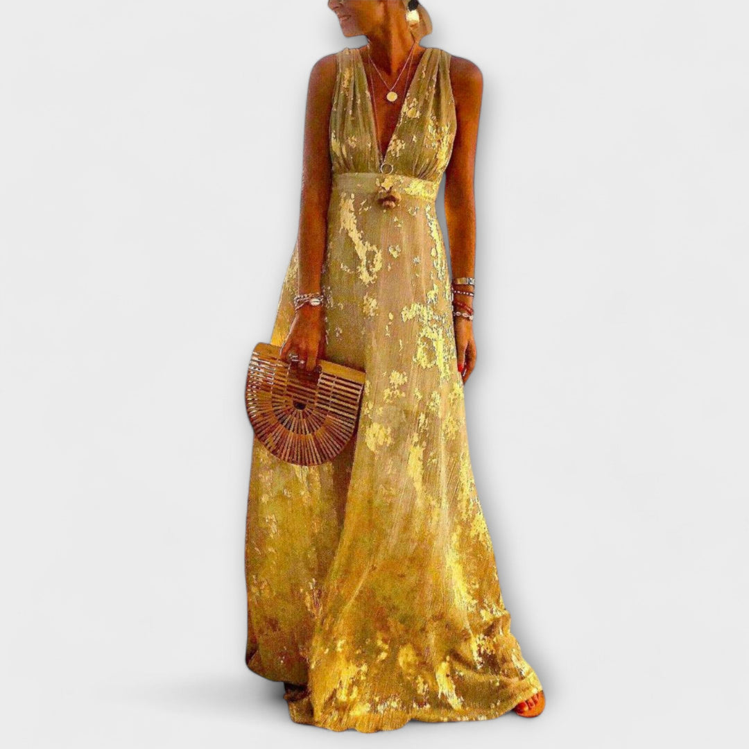 Šaty s výstrihom do V a detailmi z trblietok