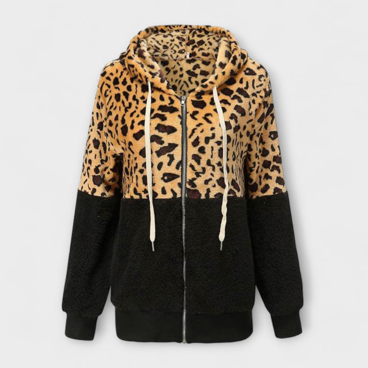 Lea - Fleece mikina s kapucňou a leopardím dizajnom