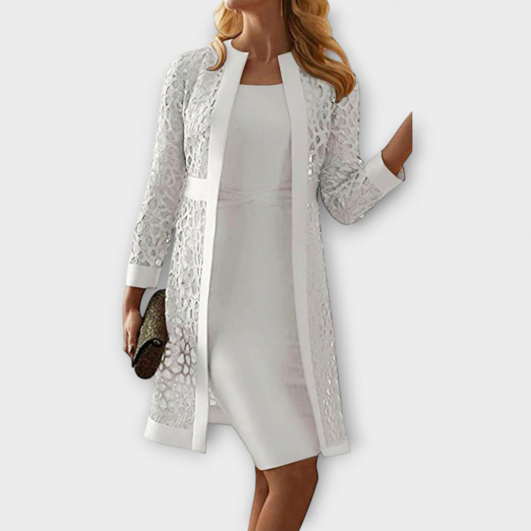 Runa - Elegantná Dvojdielna Čipkovaná Šaty