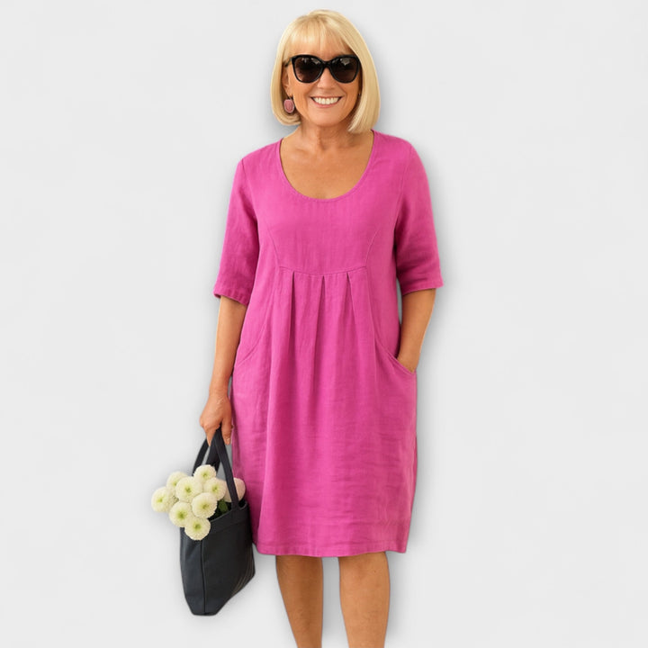 Marley - Voľnočasové ľanové šaty s vreckami