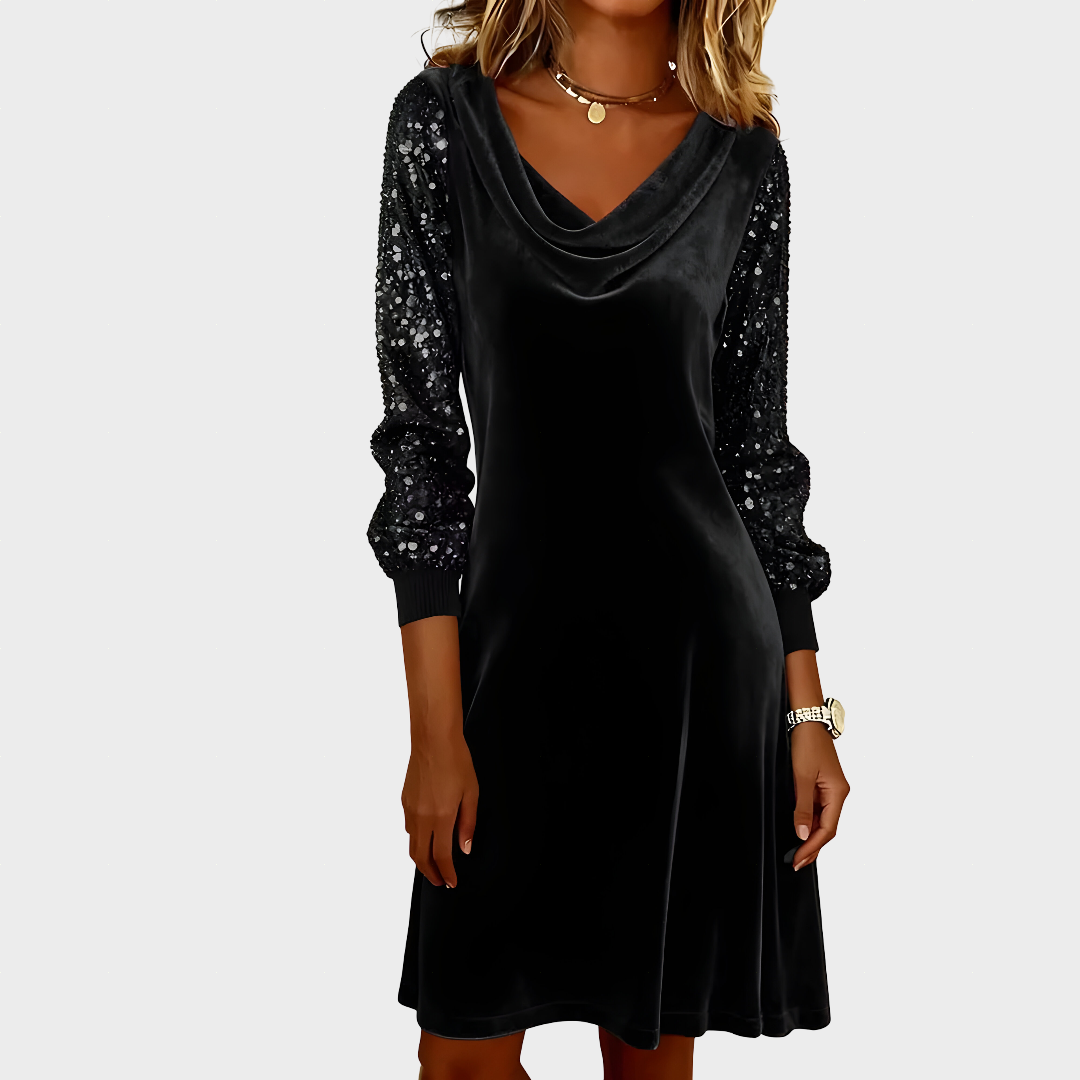 Karolina - Aksamitné Šaty s Lesklými Rukávmi