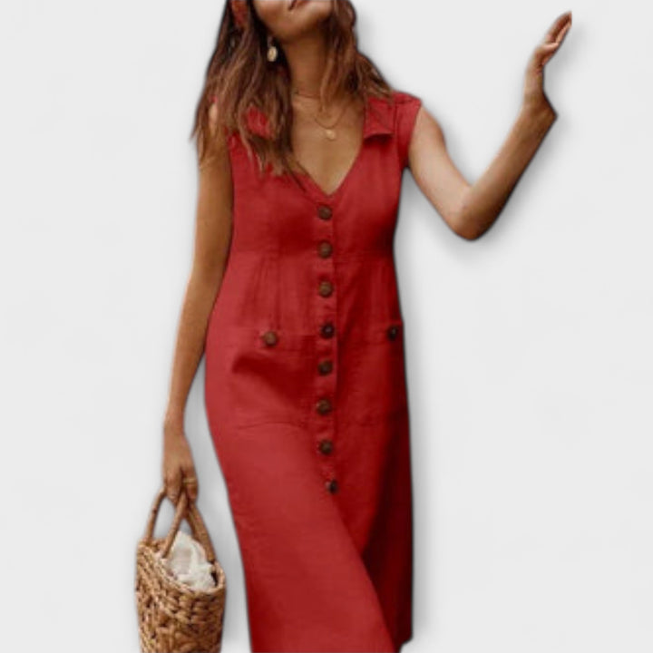 Nora – A-čková sukňa z bavlny a ľanu s golierom