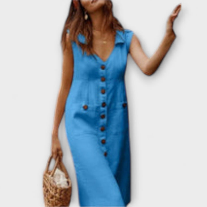 Nora – A-čková sukňa z bavlny a ľanu s golierom