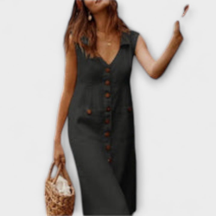 Nora – A-čková sukňa z bavlny a ľanu s golierom