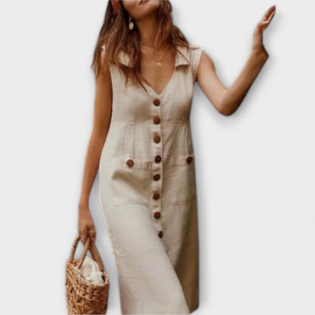 Nora – A-čková sukňa z bavlny a ľanu s golierom