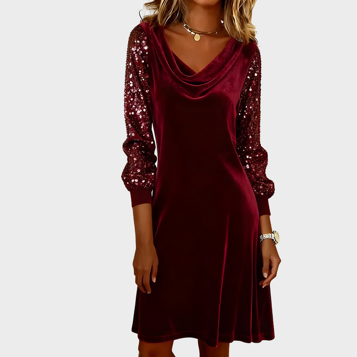 Karolina - Aksamitné Šaty s Lesklými Rukávmi