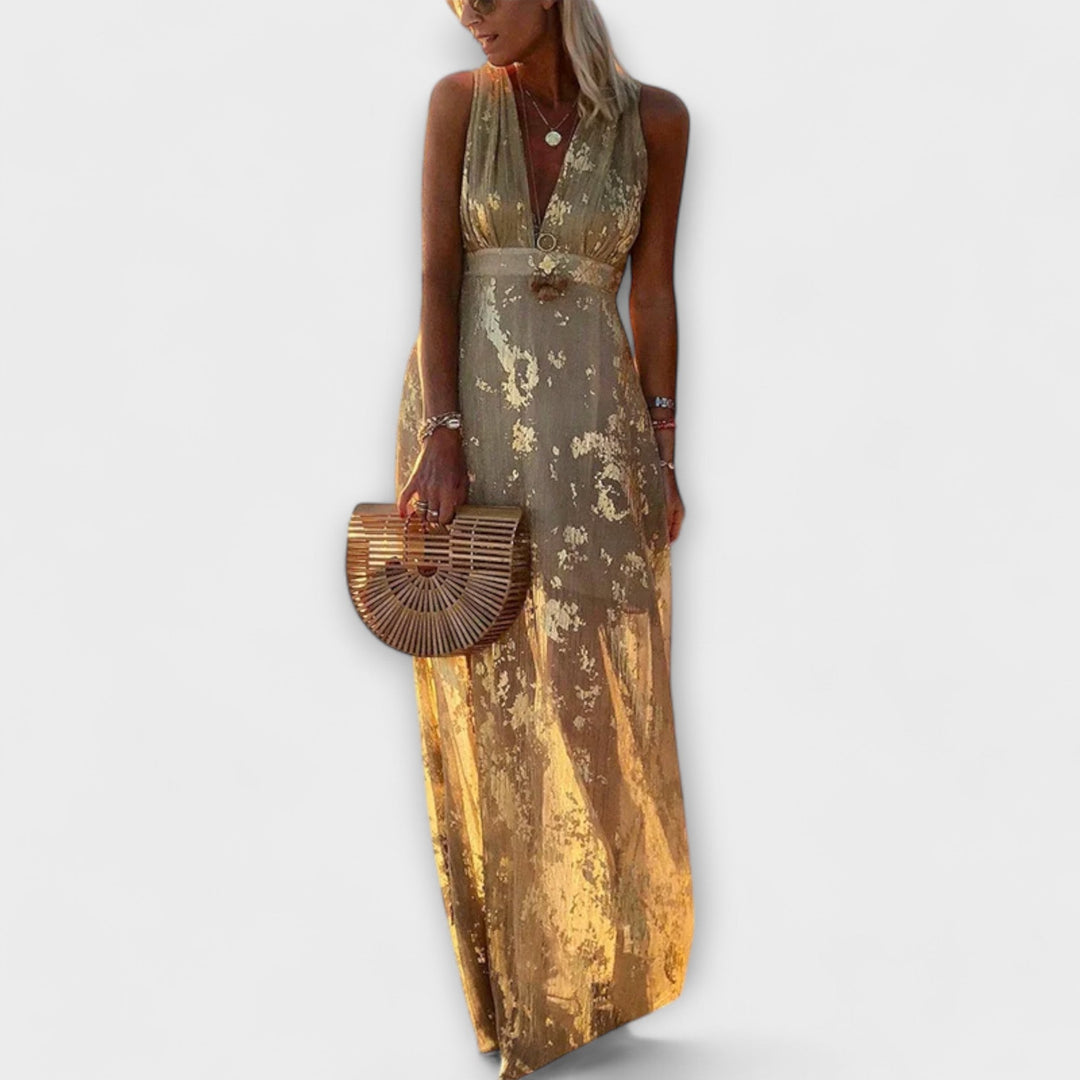 Šaty s výstrihom do V a detailmi z trblietok