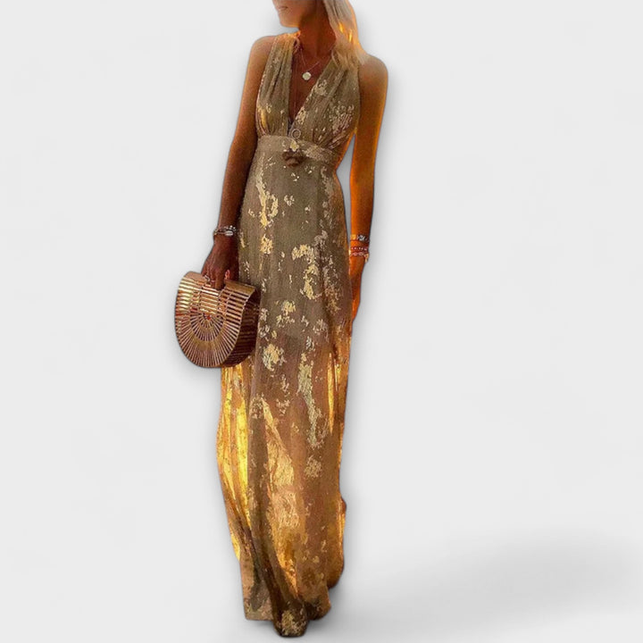 Šaty s výstrihom do V a detailmi z trblietok