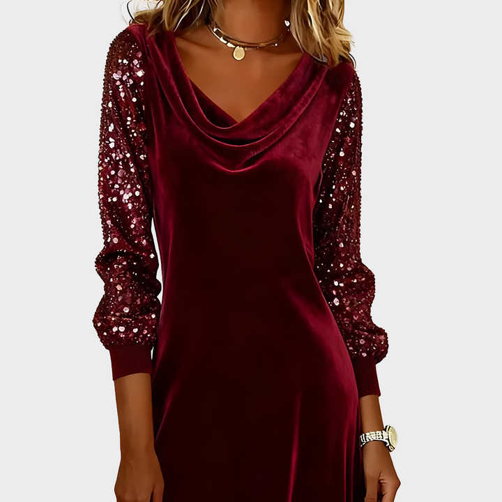 Karolina - Aksamitné Šaty s Lesklými Rukávmi