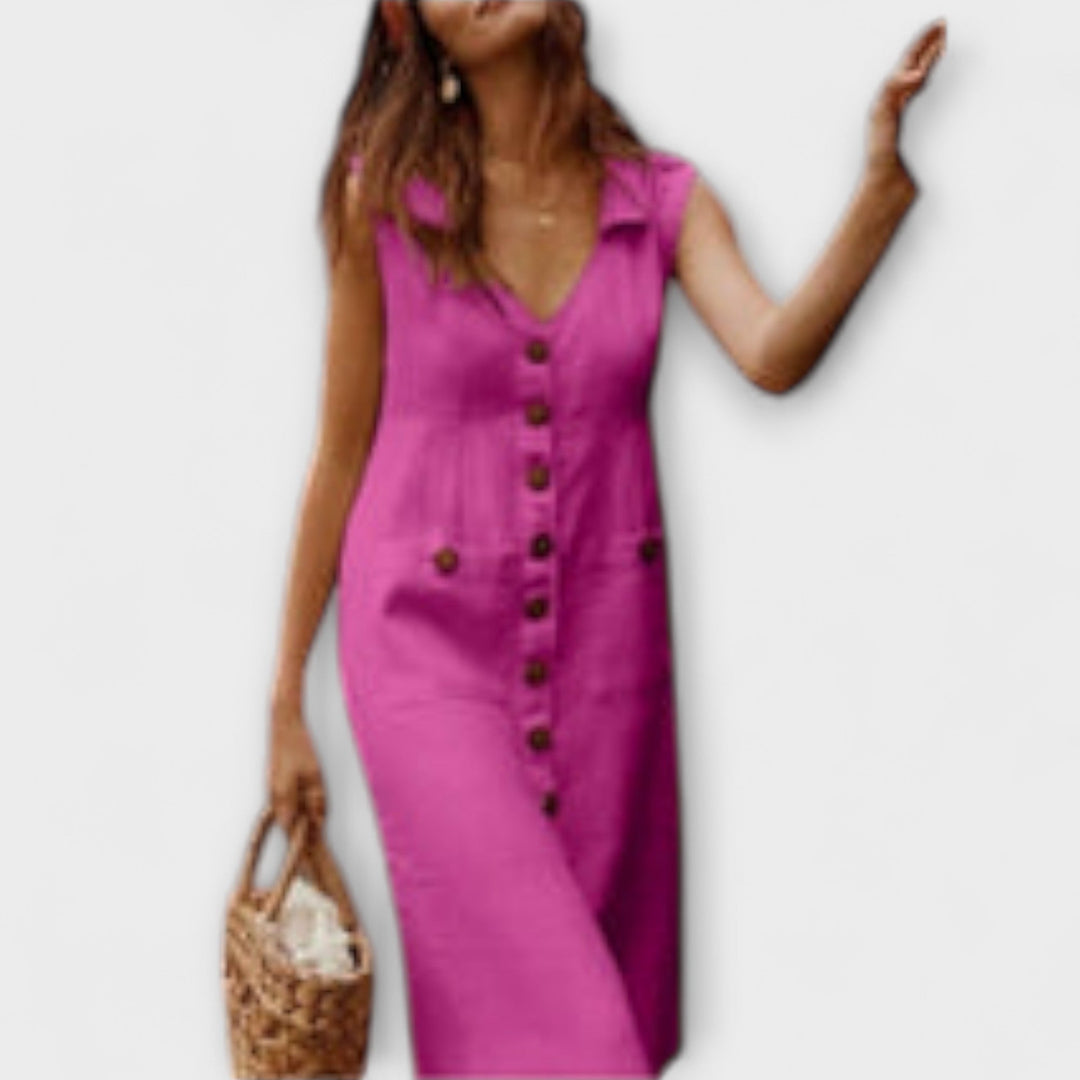 Nora – A-čková sukňa z bavlny a ľanu s golierom