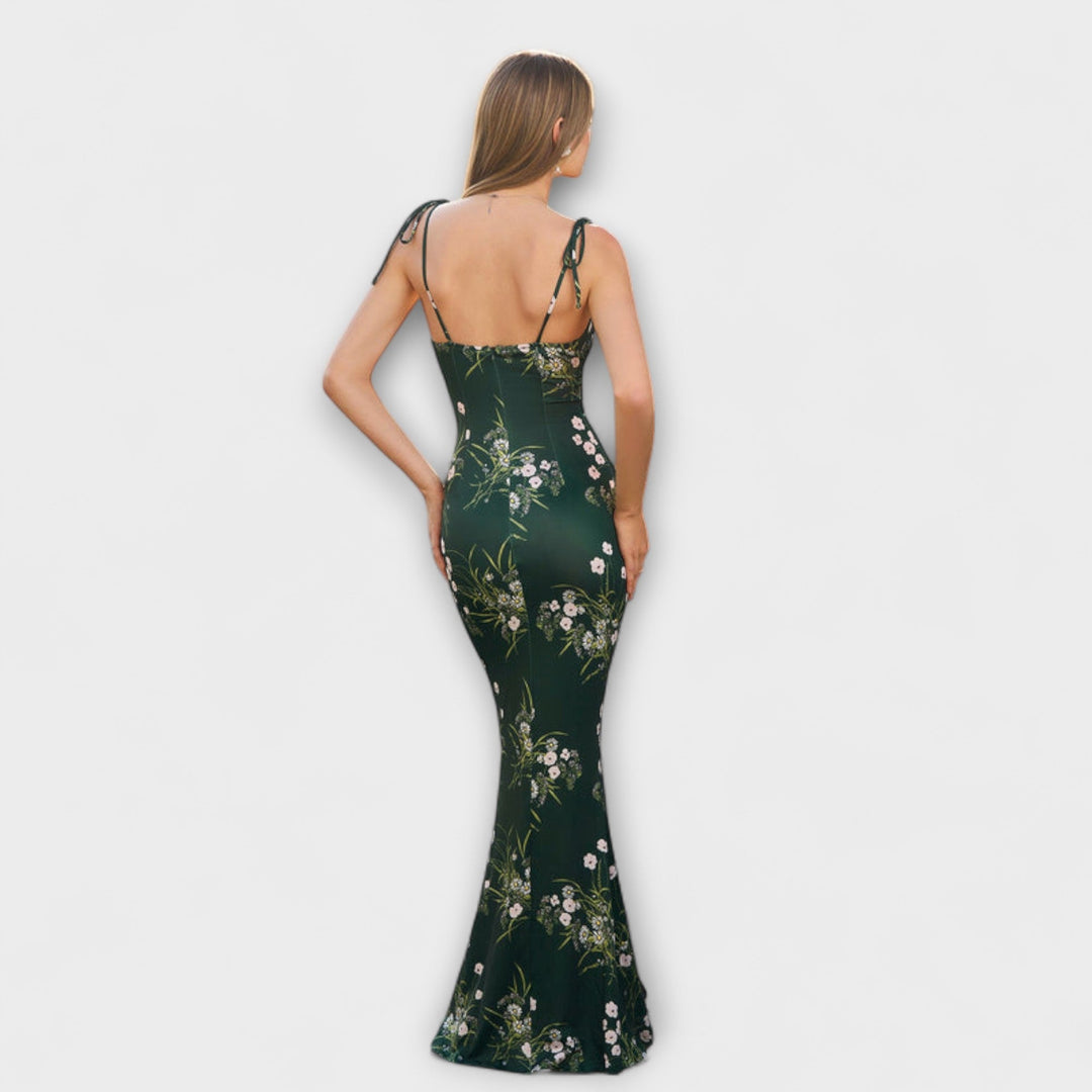 Thalia - Kvetinový vzor Prom šaty s viazanými ramienkami