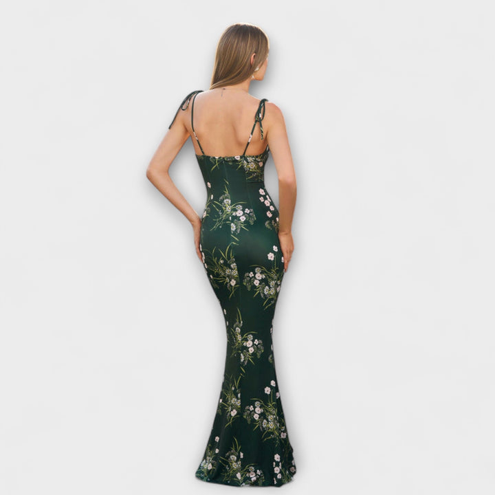 Thalia - Kvetinový vzor Prom šaty s viazanými ramienkami
