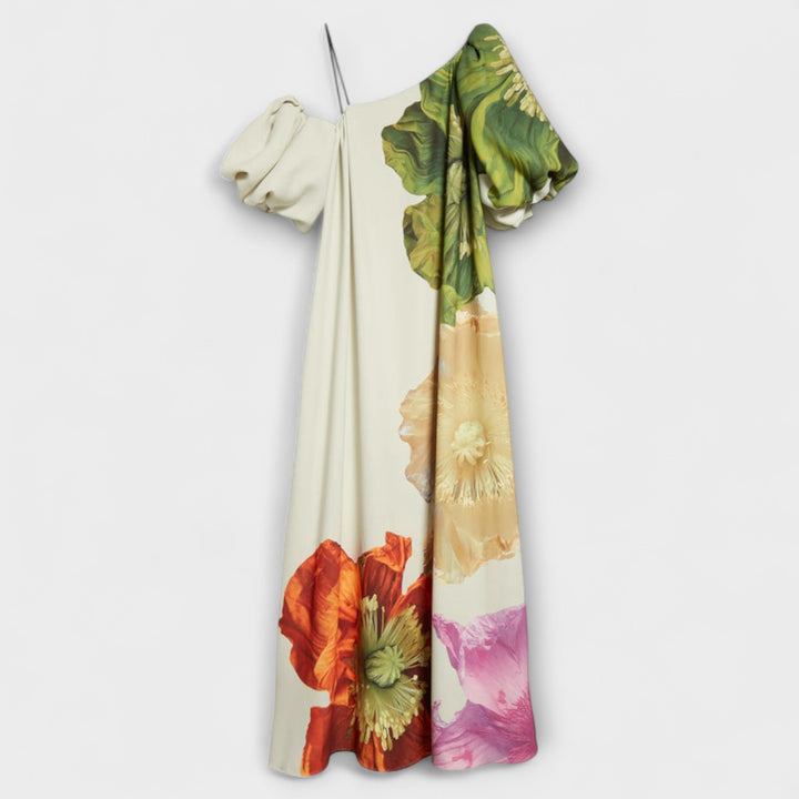 Melódia - Asymetrická Kvetinová Maxi Šaty