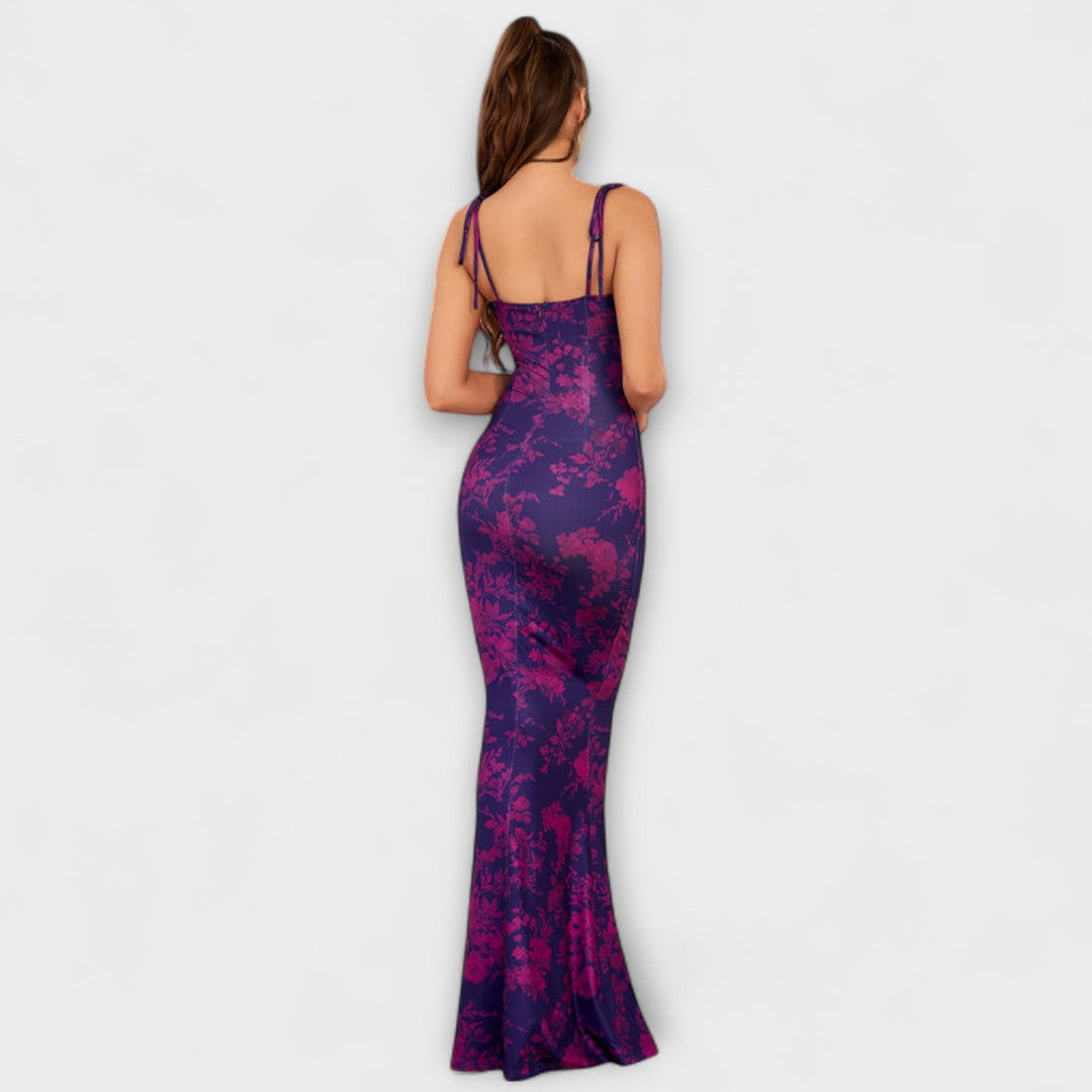 Thalia - Kvetinový vzor Prom šaty s viazanými ramienkami