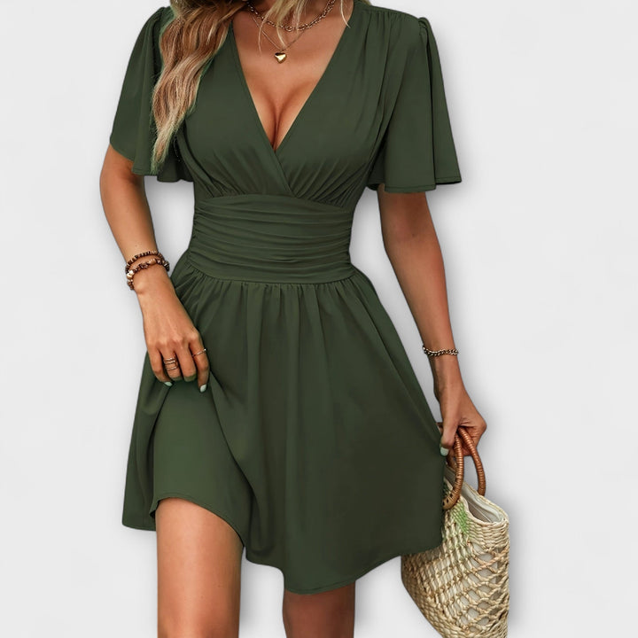 Winslet - Šaty s plisovaným pásom a V výstrihom