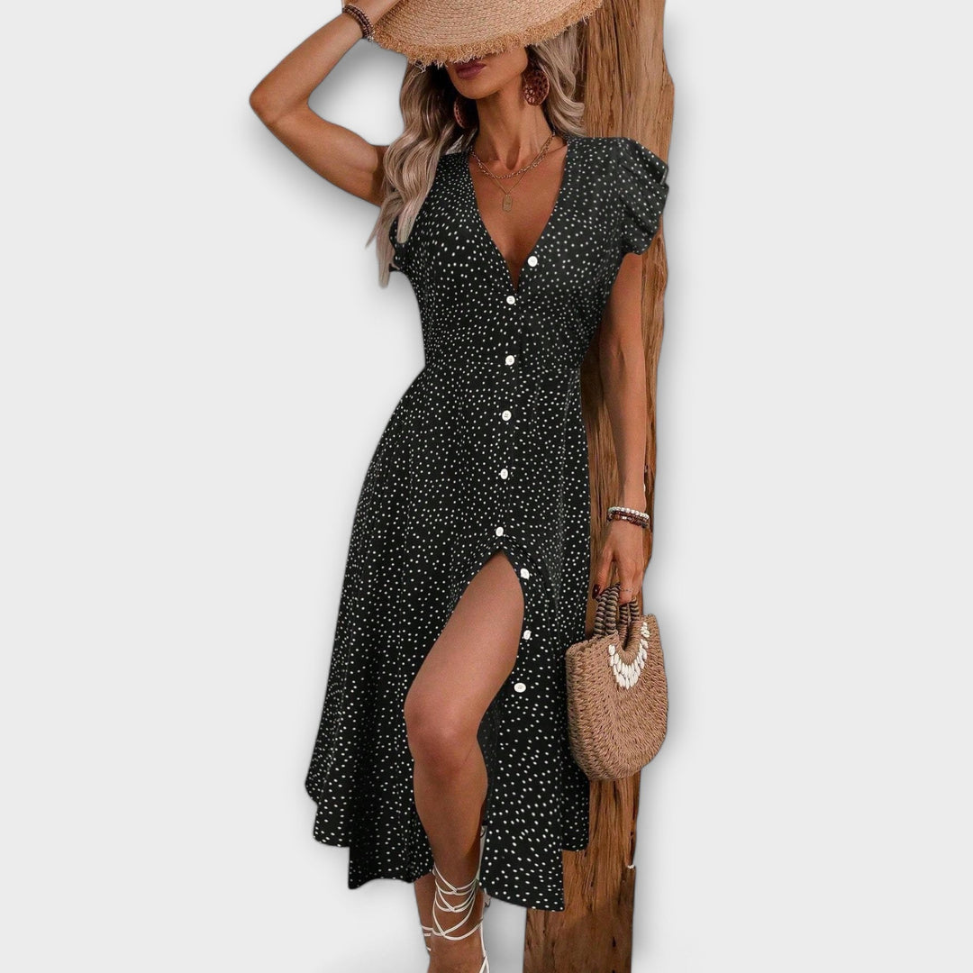 Štýlové bodkované midi šaty