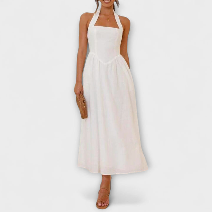 Lydia - Stredne Dlhé Čierne Šaty s Detailmi na Krku