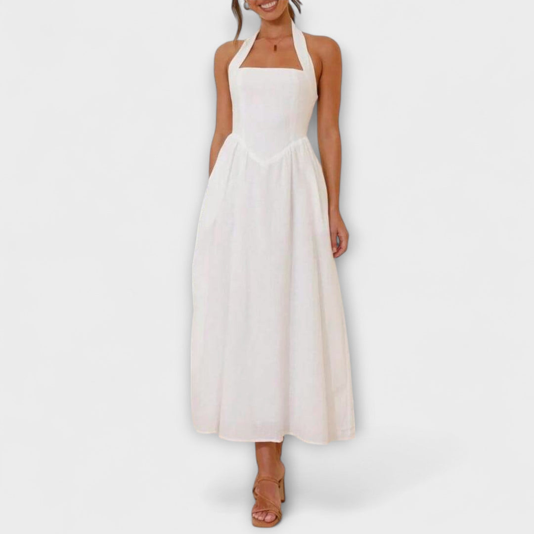 Lydia - Stredne Dlhé Čierne Šaty s Detailmi na Krku