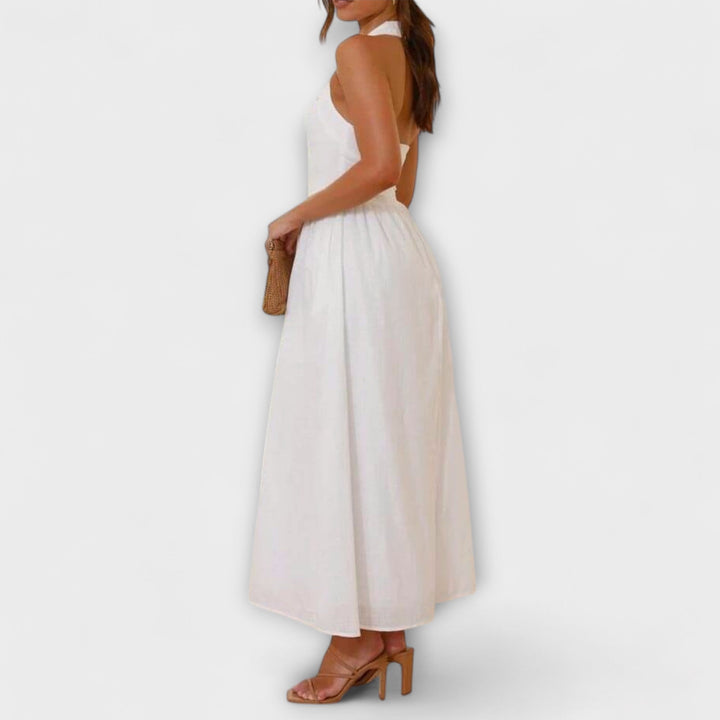 Lydia - Stredne Dlhé Čierne Šaty s Detailmi na Krku