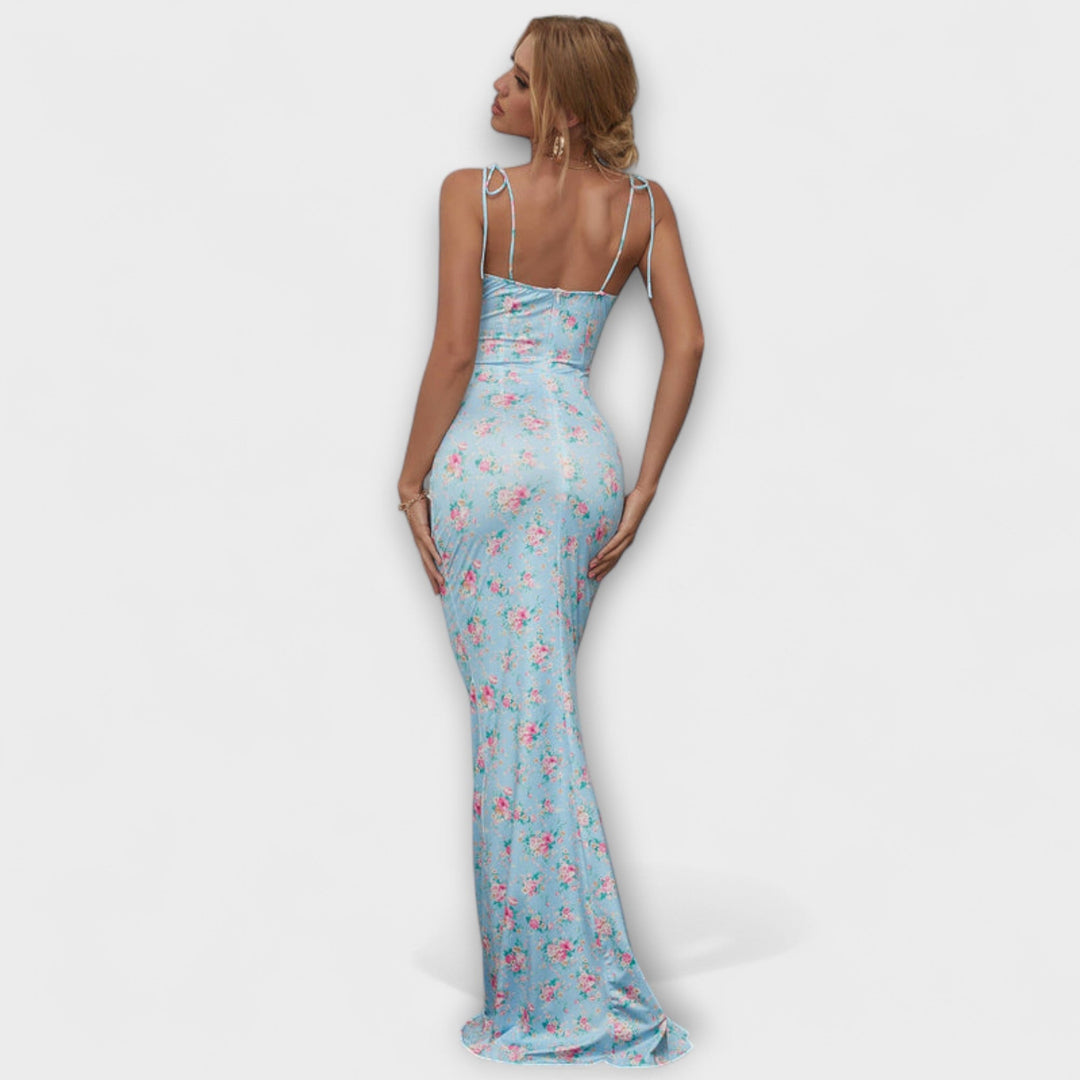 Thalia - Kvetinový vzor Prom šaty s viazanými ramienkami