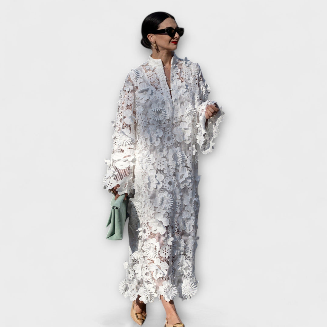 Yelira - Štýlové Biele Čipkované Šaty